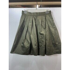 Banana Republic Taffeta Pleated A-Line Skirt 8P Iridescent Olive Green Midi Part